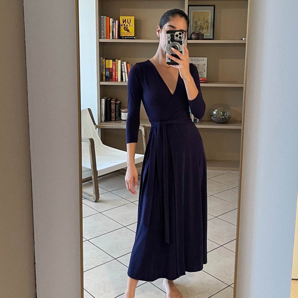 Wrap Cross Over Asos Dress (S) Navy Blue